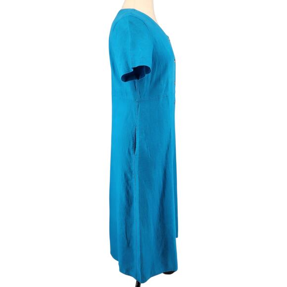 Vintage 90s Boho Button Front Cotton Midi Dress Blue Pockets Size 12 - Picture 6 of 8